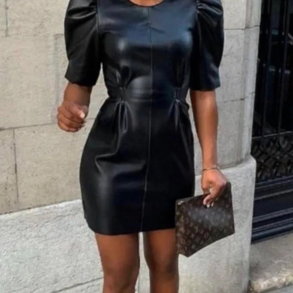 Zara Black Faux Leather Mini Dress